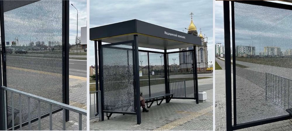 Поврежденные остановочные пункты, установленные в канун 1000-летия Бреста на основных автомагистралях и в новых микрорайонах. Фото: телеграм-канал Любимый Брест.