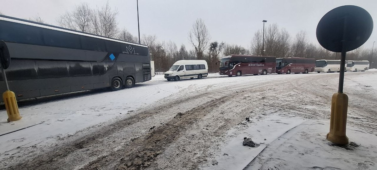 Очередь из автобусов на границе Беларуси с Польшей в январе 2026 года. Фото из приграничного чата