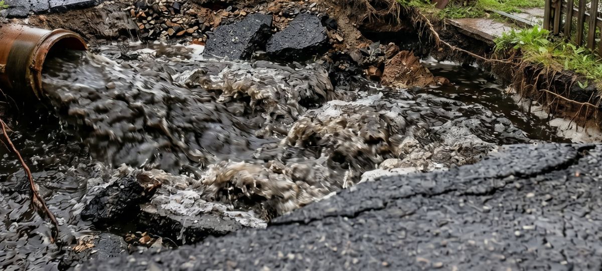 Вода подмывает асфальт